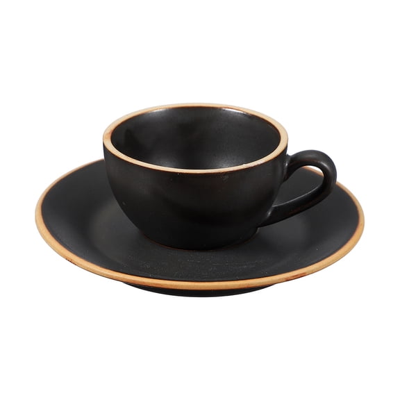 Uxcell Handmade Vintage Espresso Cups, 3 oz Coffee Cups and Saucers Ceramic Tea Cup with Handle Dishwasher and Microwave Safe for Latte Cappuccino Milk Office Home Gifts, Morandi Black