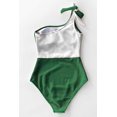 thumbnail image 3 of Women's One Piece Swimsuit Color Block One Shoulder Bowknot Bathing Suit, Green, Xl, 3 of 4