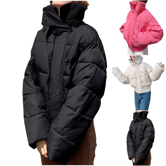 Winter Fashion Coats For Women Solid Color Zippered Casual Blocked Long Sleeves With Pockets Black Parkas coat S-L
