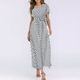 thumbnail image 2 of Cagogo Women's Summer Short Sleeve Curvy Dresses Under $5 Casual Polka Dots Flowy Swing Aline Empire Waist Maxi Long Sundress Crewneck Belt Elegant Black Shirt Dresses, 2 of 7