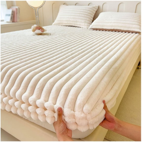 Velvet Fitted Sheet, Soft Plush Fitted Sheet Bedspread, Winter Warm Thickened Fitted Bed Sheet, Soft Plush Bedcover Mattress Cover with Elastic, Bedsheet Bed Sheet Mattress Protector
