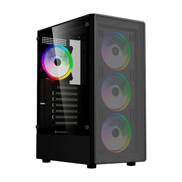 Gabinete Gamer BALAM RUSH DRAGONFLY PERFORM AIRCOOL GM590AB ATX Media Torre 4 Fan RGB Cristal Templado USB 3.0 Negro BR-935982