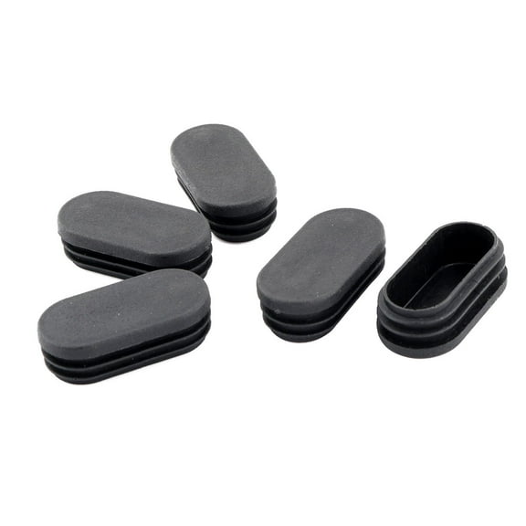 School Plastic Oval Chair Leg Foot Cover Tube Insert Black 59 x 29mm 5 Pcs