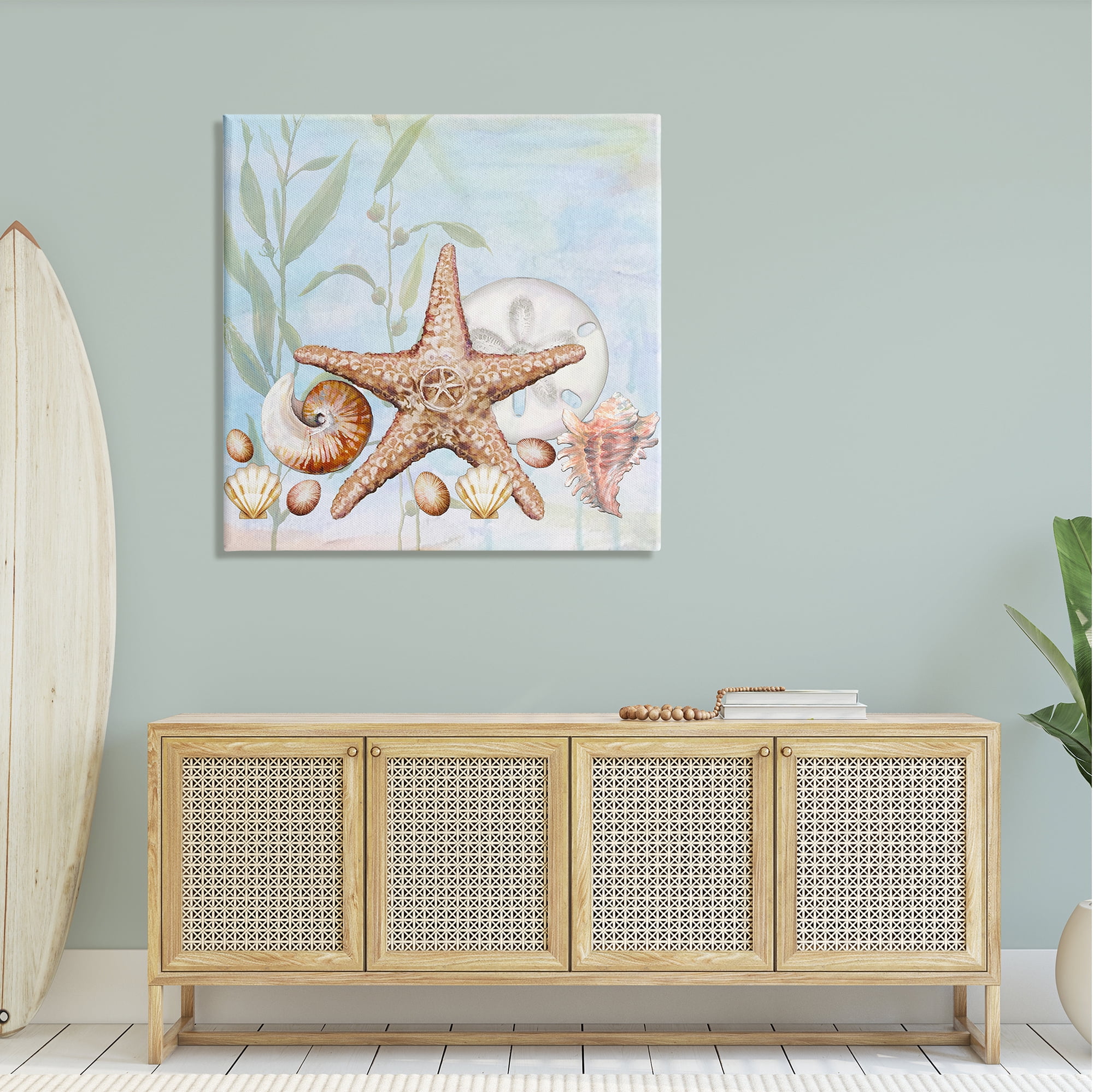 Stupell Industries Starfish Seashells Underwater Plants Ocean Beach Painting Canvas Wall Art, 36 x 36, Design by Diannart
