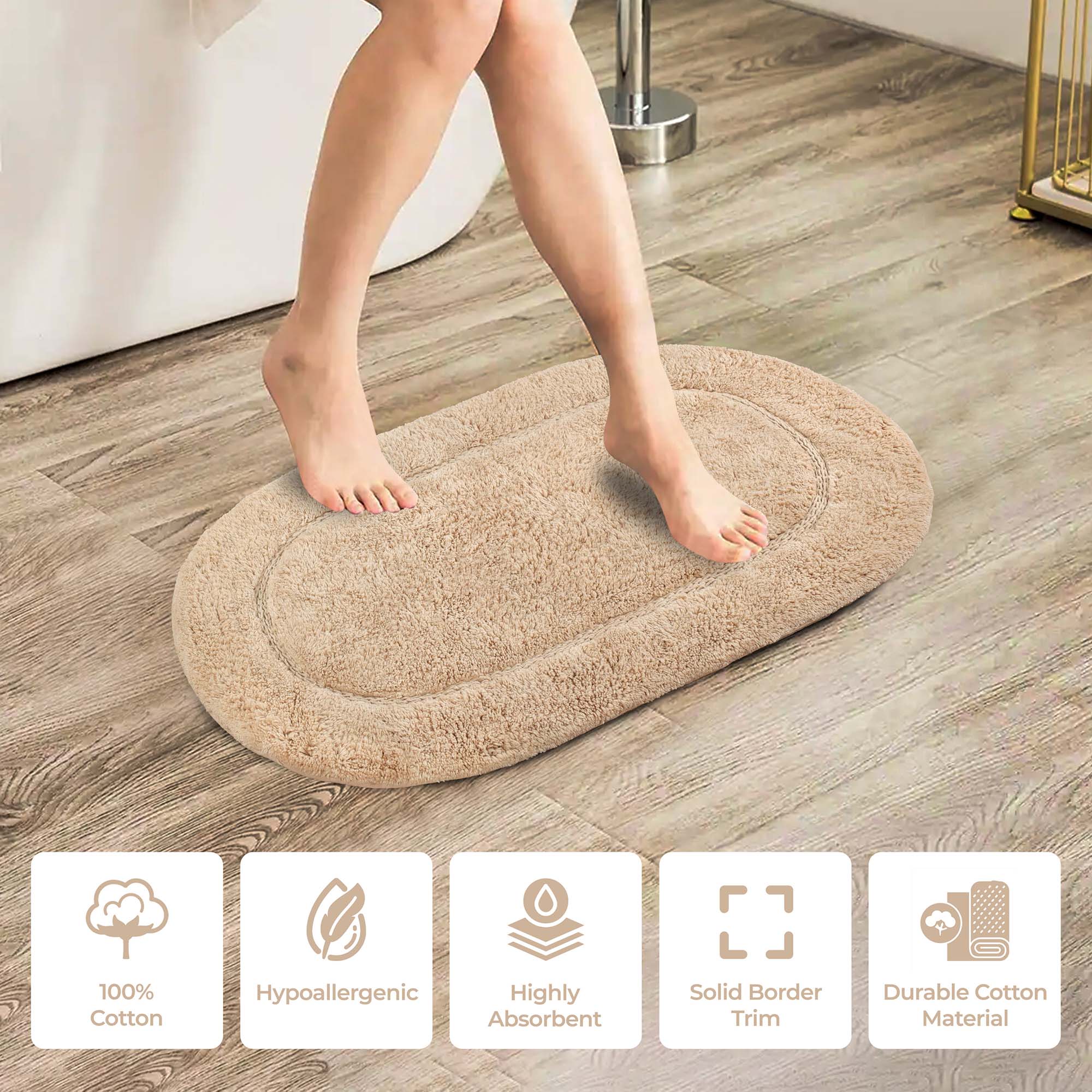 Superior Non-Slip Washable Bath Rug Set, 20" x 30", 24" x 36", Ivory