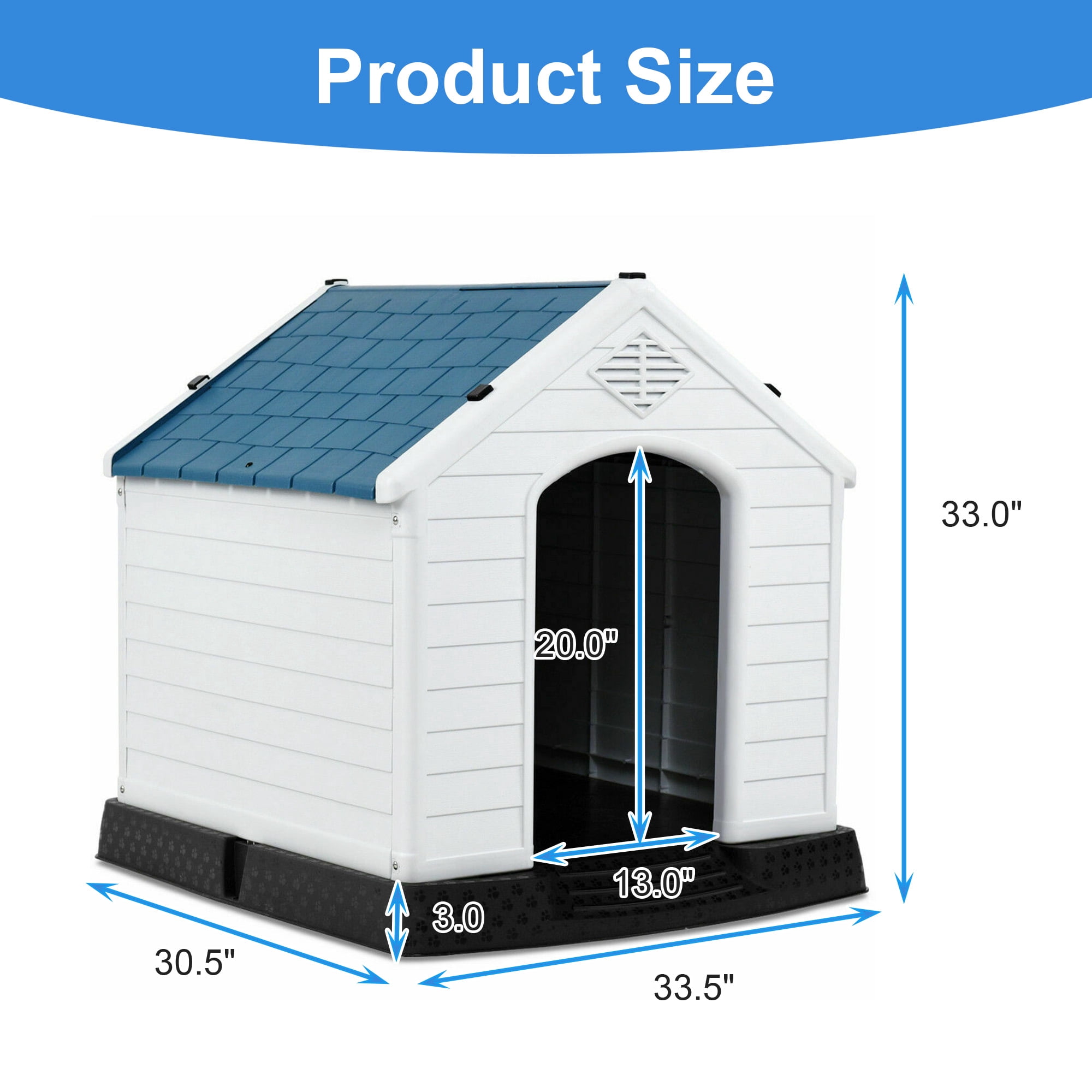 LIVIZA Plastic Dog House Outdoor Indoor for Small Medium Larige Dogss with Ventilation System and Fastening Device