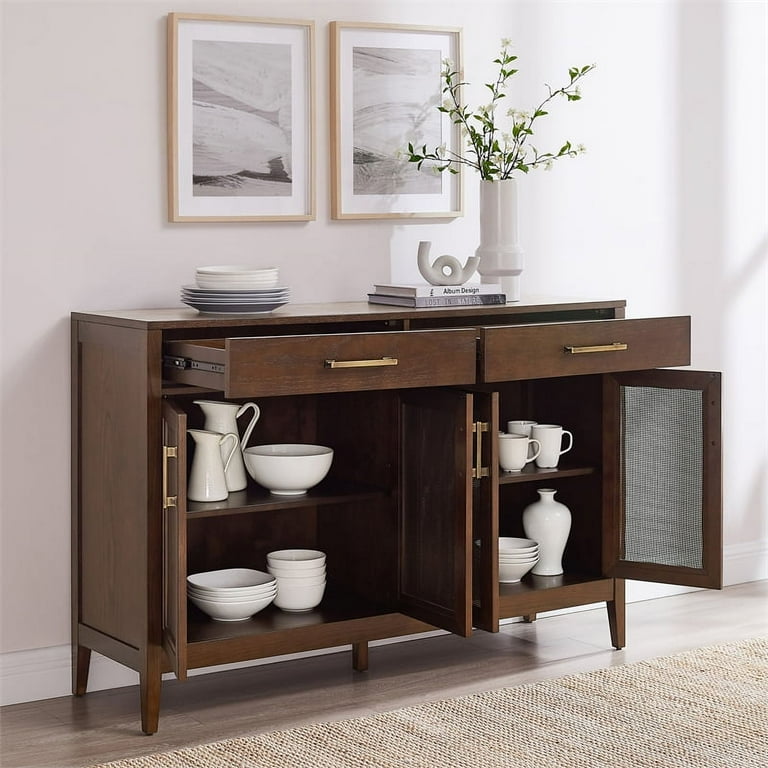 Crosley Furniture Milo Modern Wood Sideboard in Dark Brown Antique Brass