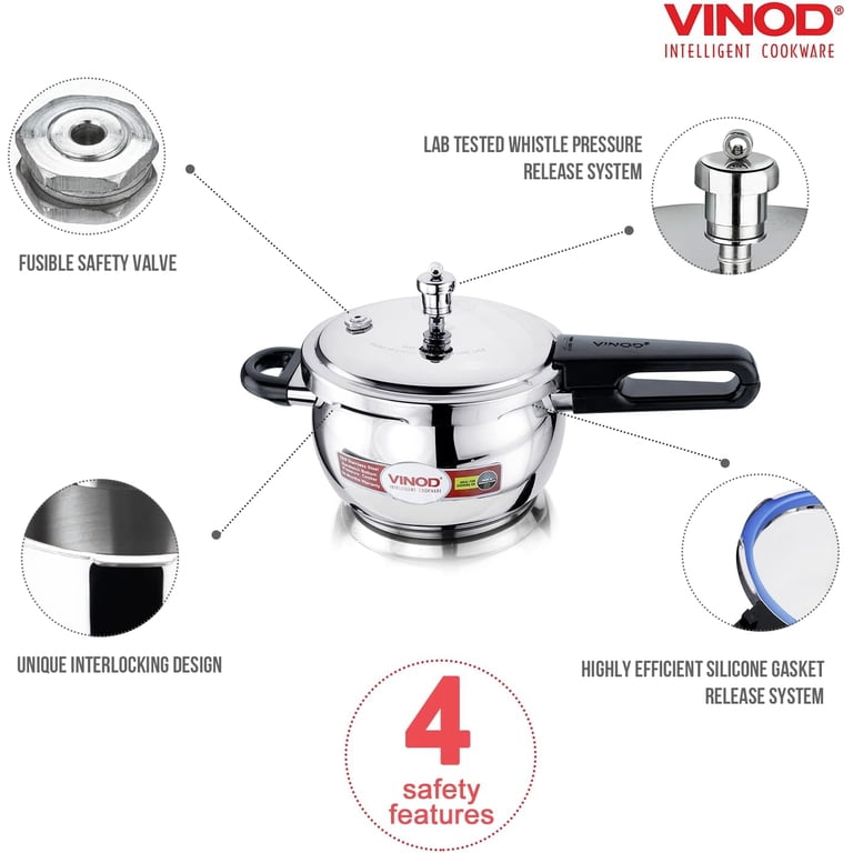 Vinod India 1St Stainless Steel Triply Pressure Cooker - 2 Liter, Silver, Induction Compatible, 18/8 Steel