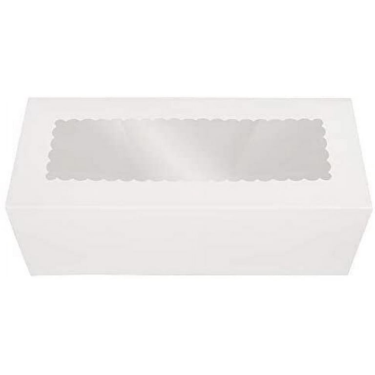 O'Creme White Rectangular Cake Box with Scalloped Window, 14x6x5