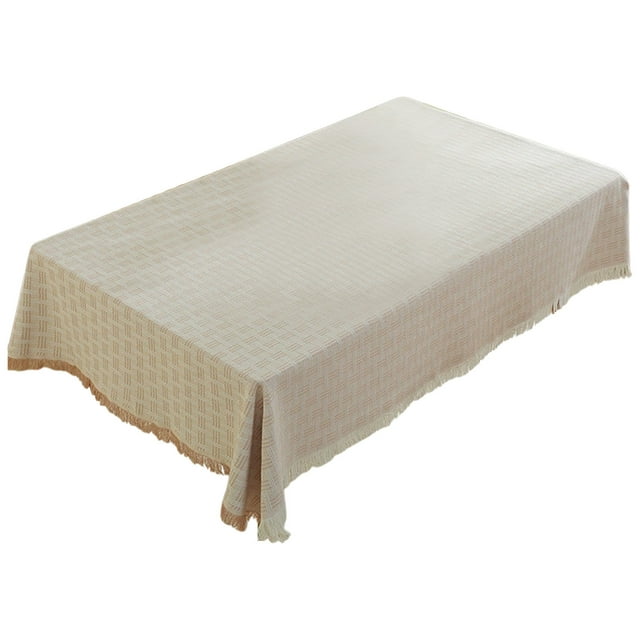 Nappe Rectangulaire 90x150 cm en Lin, Décoration à Pompons, Convient aux Nappes Rectangulaires, Tables Basses, Toile Décorative pour Photos