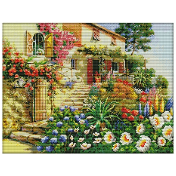 Kit de punto de cruz de paisaje impreso en lienzo 14CT sello DIY costura (F538) Tmvgtek Oficina Multiescena Multifunción