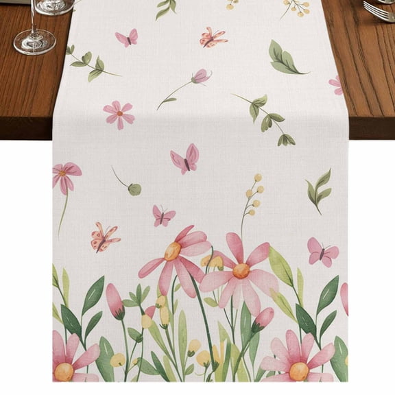 Table Runners 72 Inches Long Dress Scarves, Pink Spring Floral Farmhouse Kitchen Table Runner, Coffee Tablerunners, Pastoral Flowers Farmhouse Rustic 18x72 Inch