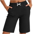 thumbnail image 3 of Women's Elastic Waist Knee Length Sleep Shorts Straight Relaxed Fit with Side Pockets Shorts for Women Black L, 3 of 5