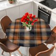 thumbnail image 2 of Round Table Cover 55-60 Inch Orange Blue Plaid Waterproof Reusable Table Cloth Round Fitted Vinyl Tablecloth with Elastic Edged for Parties Outdoors, Farmhouse Checkered Buffalo Fall, 2 of 9
