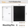 thumbnail image 5 of 11x14 Shadow Box Frame | Soft Linen & Push Pins Included  Polystyrene Glass Memory Display Case For Flowers Tickets Cherished 3d Items White, 5 of 6