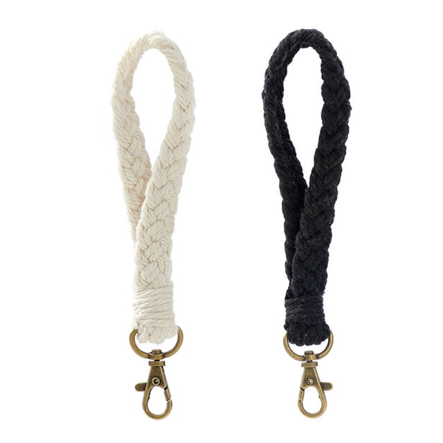2 uds llavero de cuerda de algodón tejido a mano, pulsera, colgante trenzado, llavero colgante para llave de coche