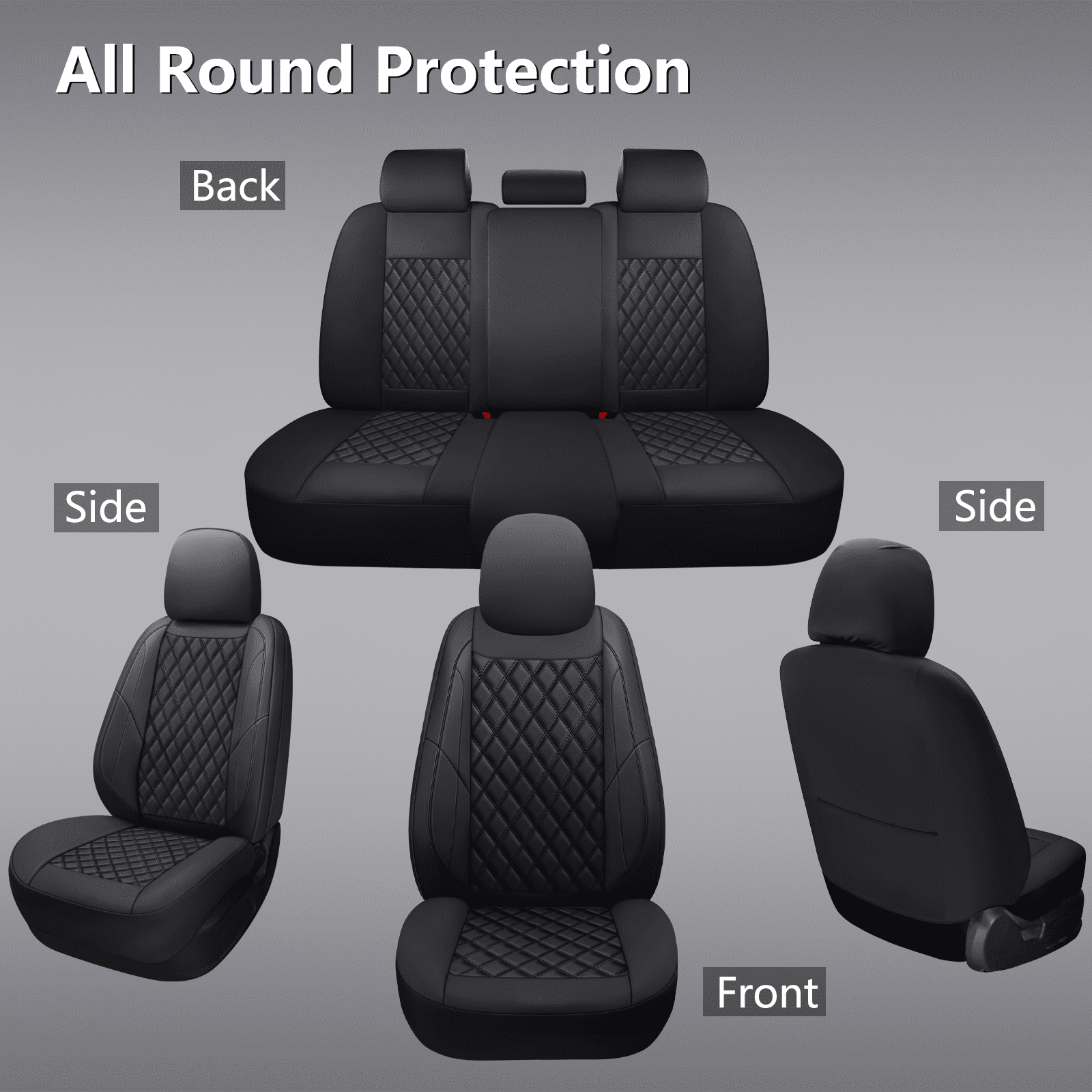 NS YOLO Premium Leather Car Seat Covers Full Set,Universal Fit for Cars,Trucks&SUVs,Waterproof Car Seat Cushion,Full Coverage Car Seat Protector with 5 Seats,Black