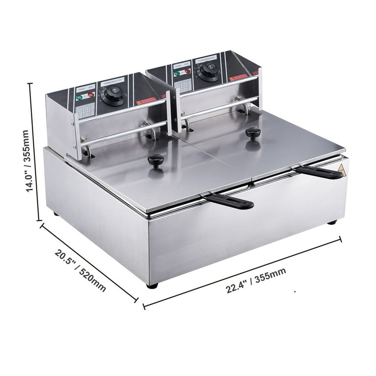KFFKFF Industrial Dual Chamber Fryer, 3000W Electric