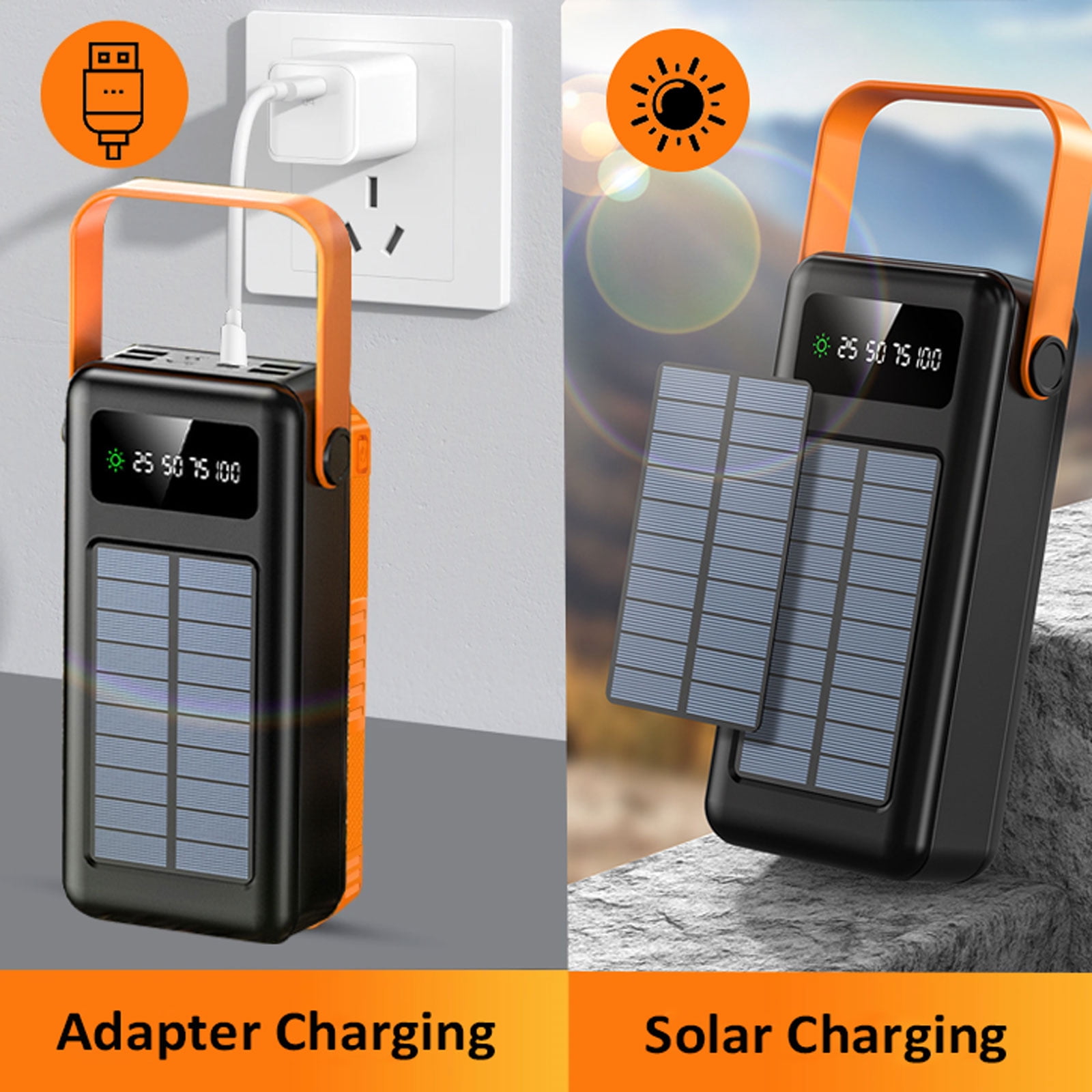 RONY 60000mAh Solar Power Bank with 4 Built-in Cables: 7 Ports Solar Charger with Flashlight for Camping Hiking Emergency