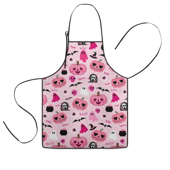 Halloween Pink Spooky Hearts and Ghosts Kids Aprons for Girls and Boys,Adjustable Neck Strap Toddler Aprons for Kids Cooking Baking,23.6"x19"