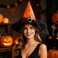 thumbnail image 7 of Halloween Adult Women Witch Hat, Pointed Hat Decorated with Spider Web Tulle and Rhinestone Ring, Costume Accessory Ideal for Halloween Party Outfits, Cosplay, 7 of 7
