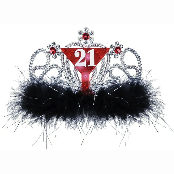 Party Central Pack of 6 Red and Silver Plastic Light -Up 21 Tiara Costume Accessories