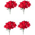 thumbnail image 1 of Artificial Flowers for Christmas Decorations, Poinsettia Flower (Red, 4 Pack), 1 of 4