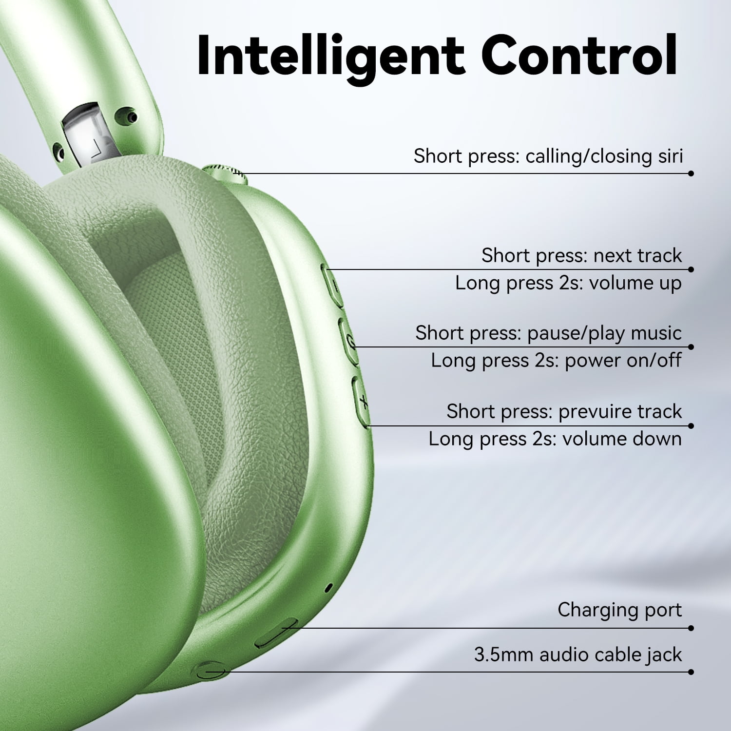 GASYESOY Y01 Bluetooth Headphones Wireless over Ear Noise Cancelling Headphones,36H Playtime Hi-Res Audio Foldable Lightweight for Travel, Home Office, Sport, Cellphone, PC Green