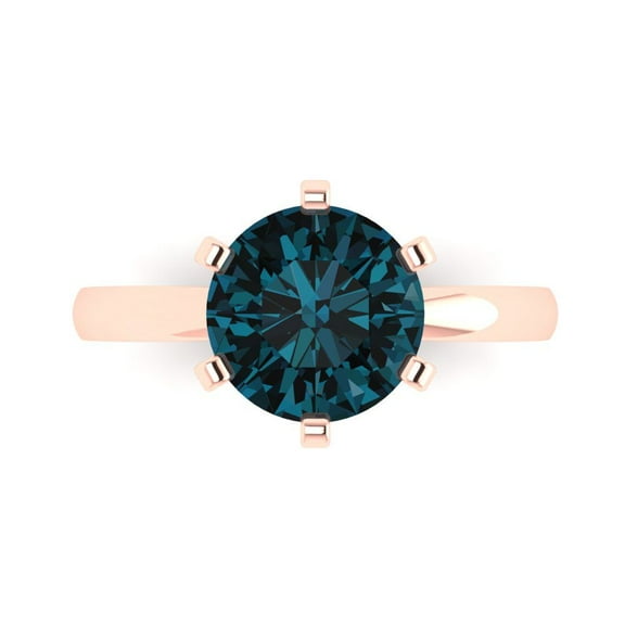 Clara Pucci 14K Rose Gold 3ct LondonBlueTopaz Solitaire Ring for Women