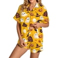 thumbnail image 2 of Halloween Pjs Women Short Sleeve Collared Shirt Shorts Loose Sleepwear Loungewear 2 Piece Pajama Set for Women Yellow M, 2 of 4