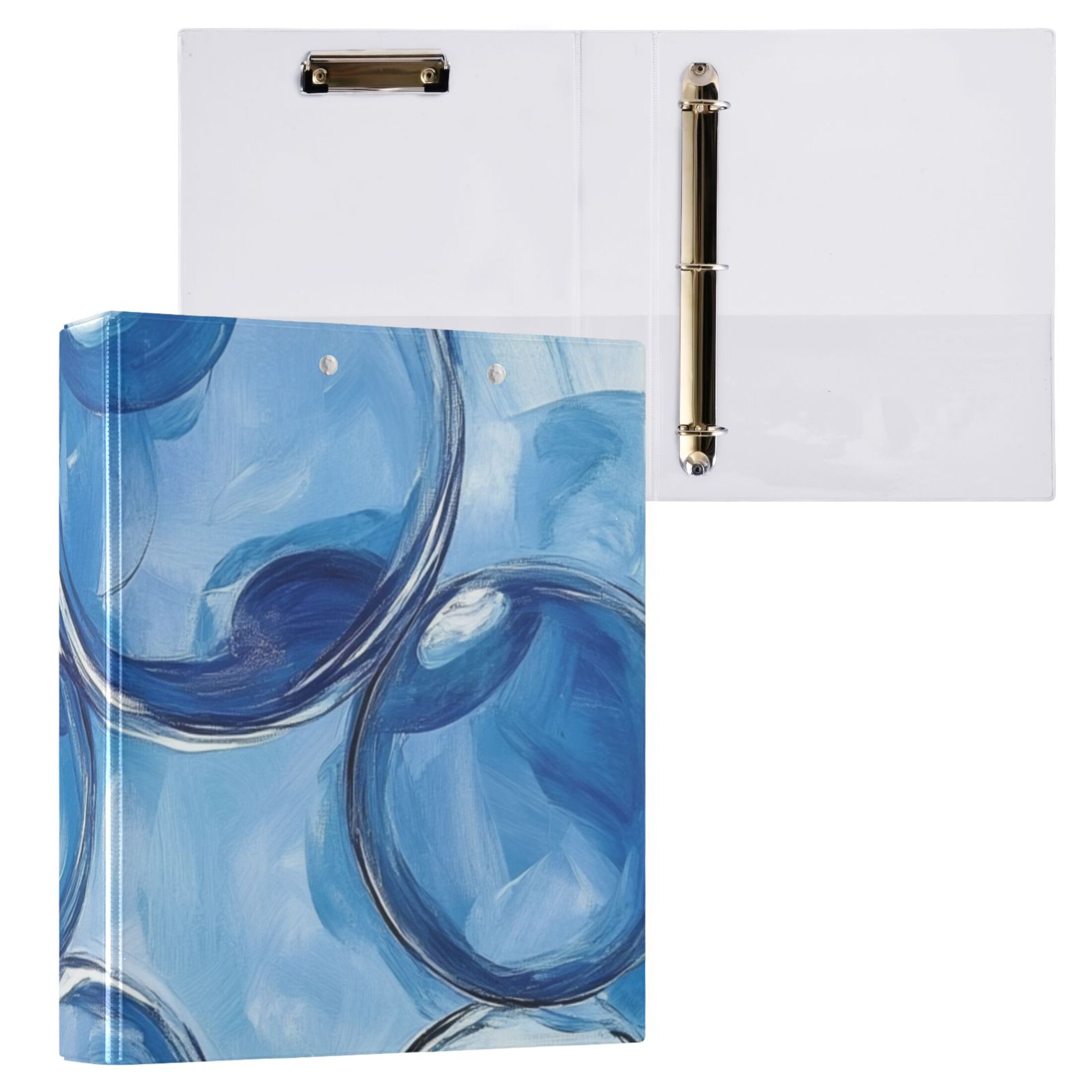 Bubbles Blue 3 Ring Binders 1.5 inch Hardcover File Folders with Interior Pockets A4 Size Organizer for School Office Hospital