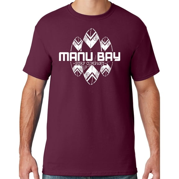 Mens Manu Bay Surf Company WHITE SURFBOARDS T-shirt, XL Maroon