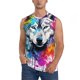 thumbnail image 1 of Fotbe Cool Colorful Wolf Men's Camiseta sin Mangas Estampada para Hombres, Playera Casual para Gimnasio, Entrenamiento, Playa-Large, 1 of 7