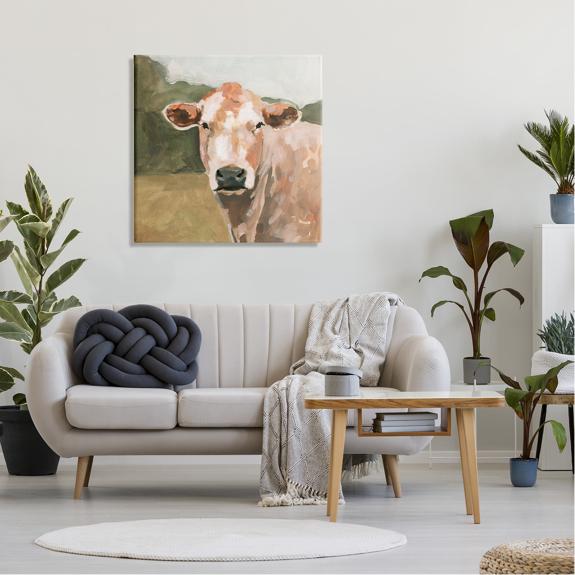 Stupell Industries Cow in Field Painting Animals & Insects Painting Gallery Wrapped Canvas Print Wall Art, 30 x 30