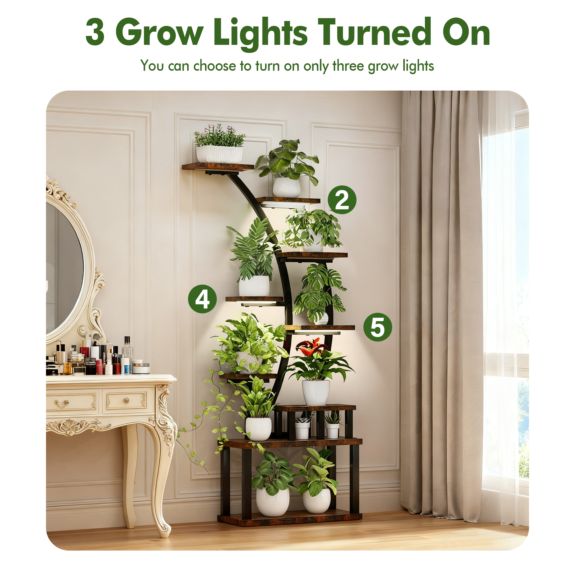 Aukfa 9-Tier Metal Plant Stand with Grow Lights,63" Tall Heavy Duty Indoor Plant Shelf for Multiple Plants, Full Spectrum LED& Time,Rustic Brown