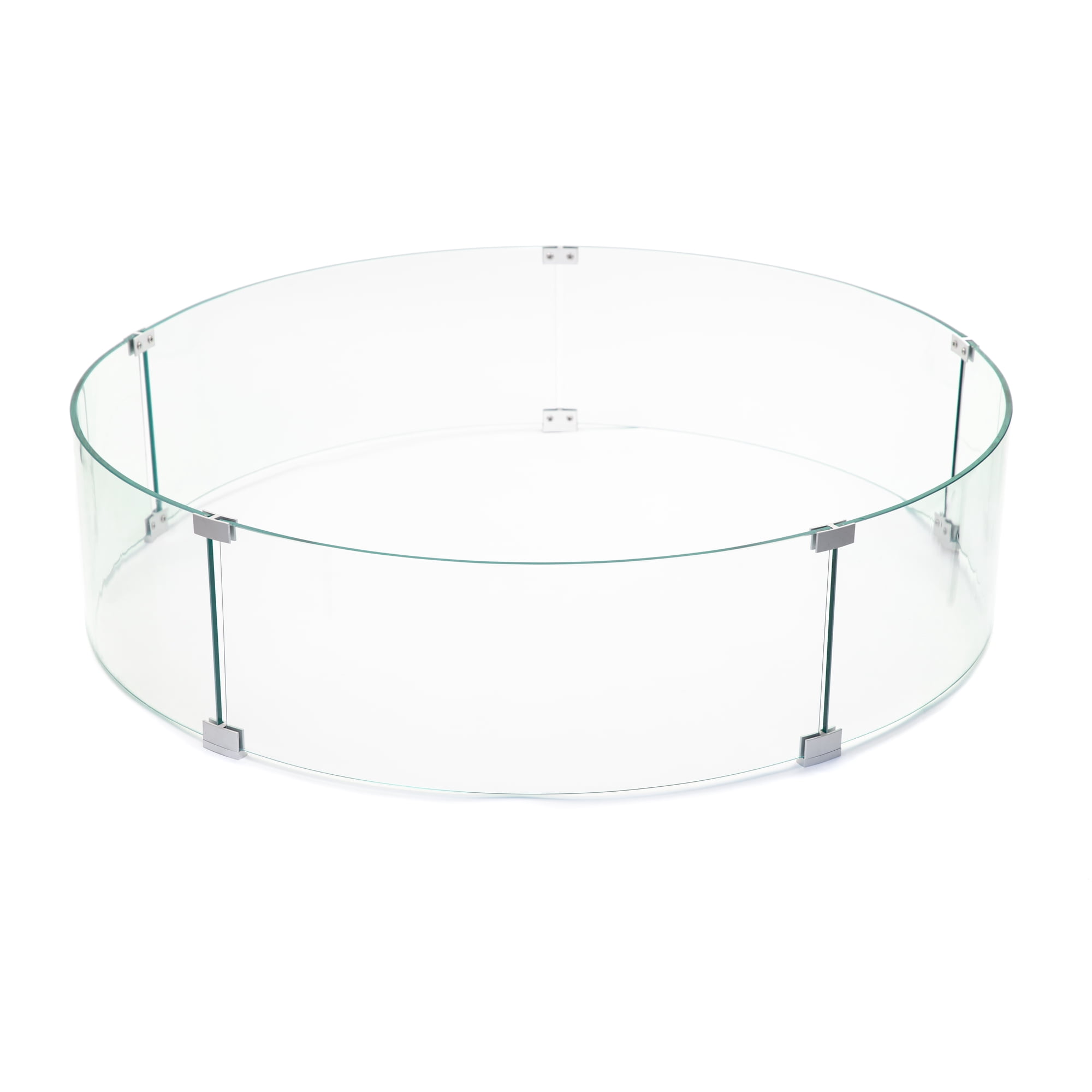 AMS Fireplace 48 Round Fire Pit Glass Wind Guard | Clear Tempered Glass Flame Protective Pane. Wind Resistant with Aluminum Corner Bracket and Rubber Feet