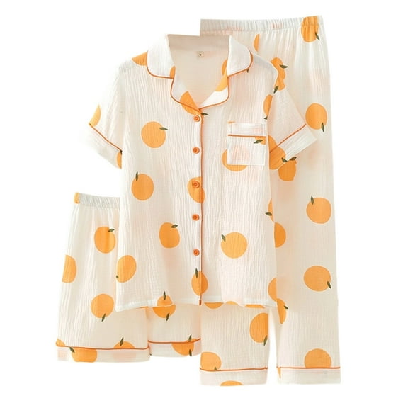 Pajamas For Women Set Set Short Sleeve Short Pants Pajamas Fall Home Soft Breathable Comfy 3 Piece Outfit With Print Sleepwear Loungewear Nightwear Nightclothes Homewear