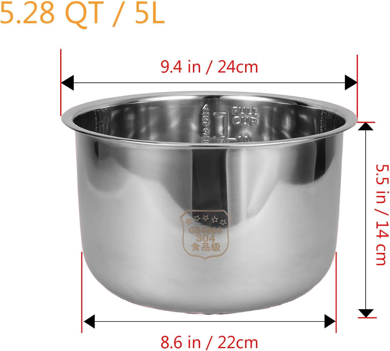 ABCISI Rice Cooker Stainless Steel Inner Pot, 5.28Qt / 5L Pressure Cooker Liner Replacement, Non-Stick Baking Pot | Mixing Meal Prep Bowl for Electric Rice Cooker, Accessories for Cake Preparation