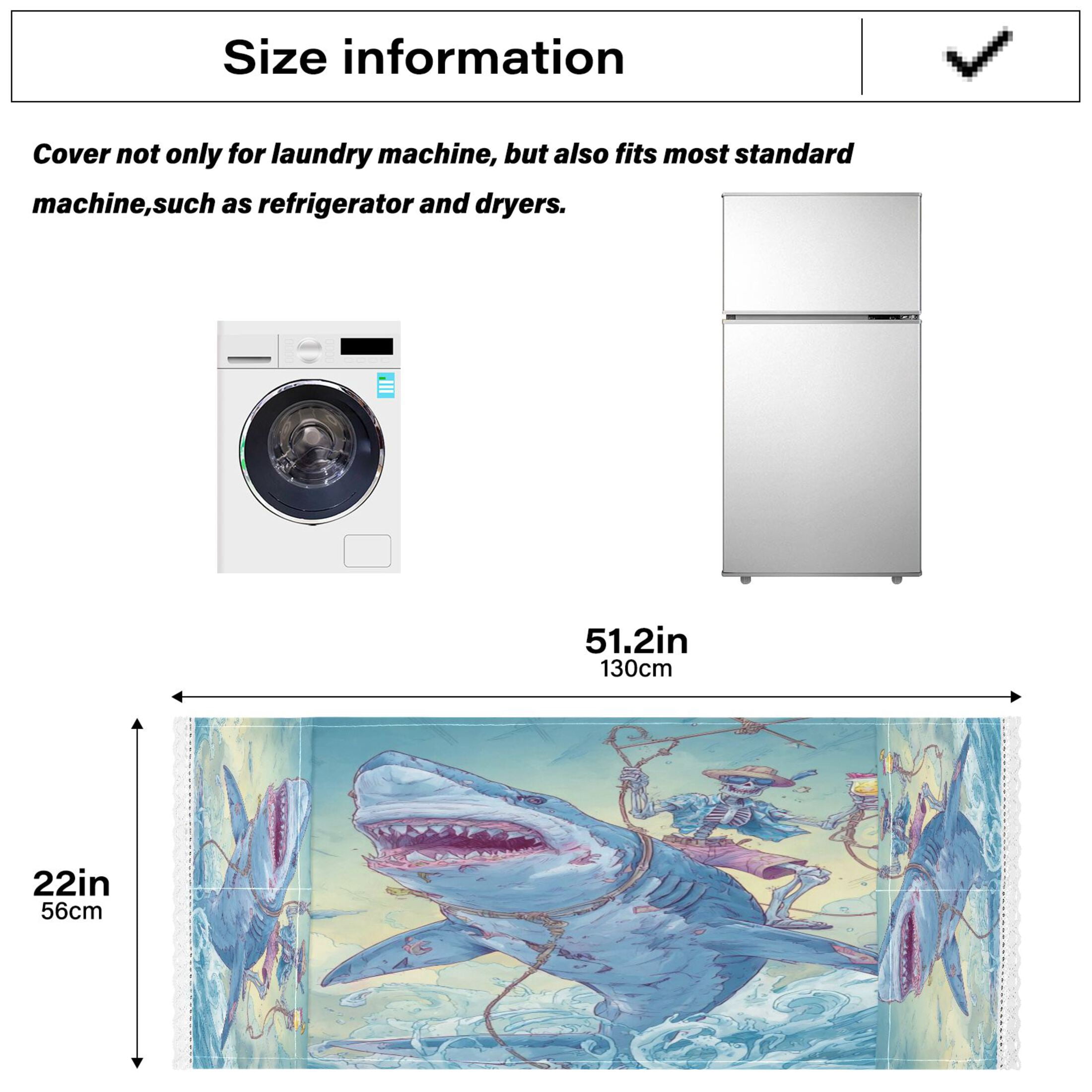 Wobogo Skull Shark Washing Machine Cover Dustproof Washer Dryer Cover Waterproof Laundry Room Decorative Protector