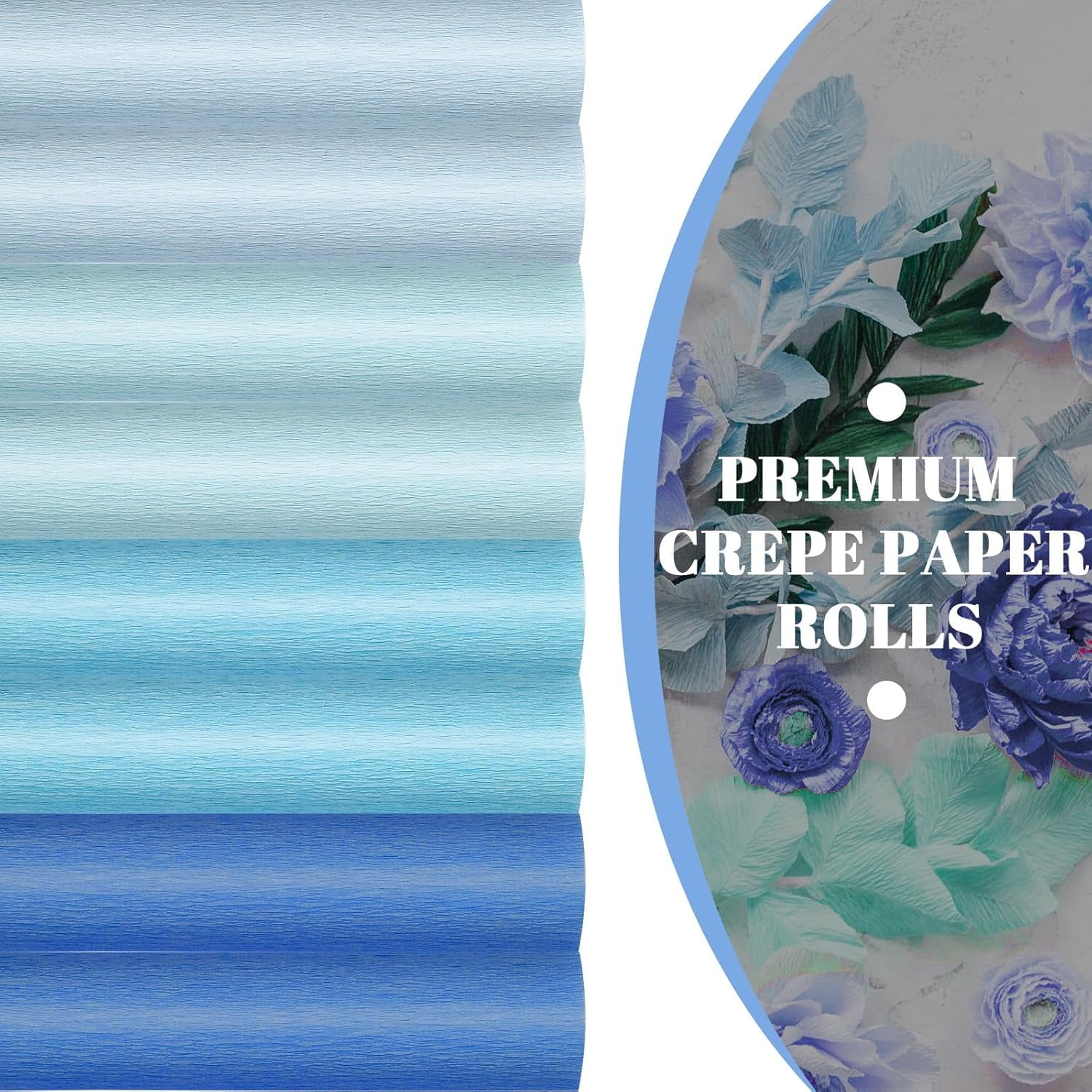 8 Rolls Blue Crepe Paper Streamers 25 x 250cm 4 Gradient Blue Colors Party Decorative Craft Streamers Roll for Graduation Party Supplies Backdrop DIY Gift Wrapping Room Wall Decor