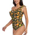 thumbnail image 4 of Balery Autumn Harvest Pumpkin Basket One Shoulder Swimsuits for Women Ruffle Swimsuits Tummy Control One Shoulder Bathing Suits-XX-Large, 4 of 8