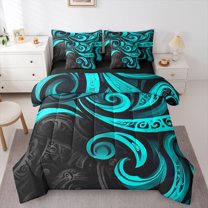 Manfei Geometric Swirl Lines Twin Bedding Sets 7-Piece for Female Men Women,Vintage Aesthetic Bedding Comforter Set Microfiber,Abstract Stripes Breathable Sheet Sets,Ultra Soft Home Decor,Reversible
