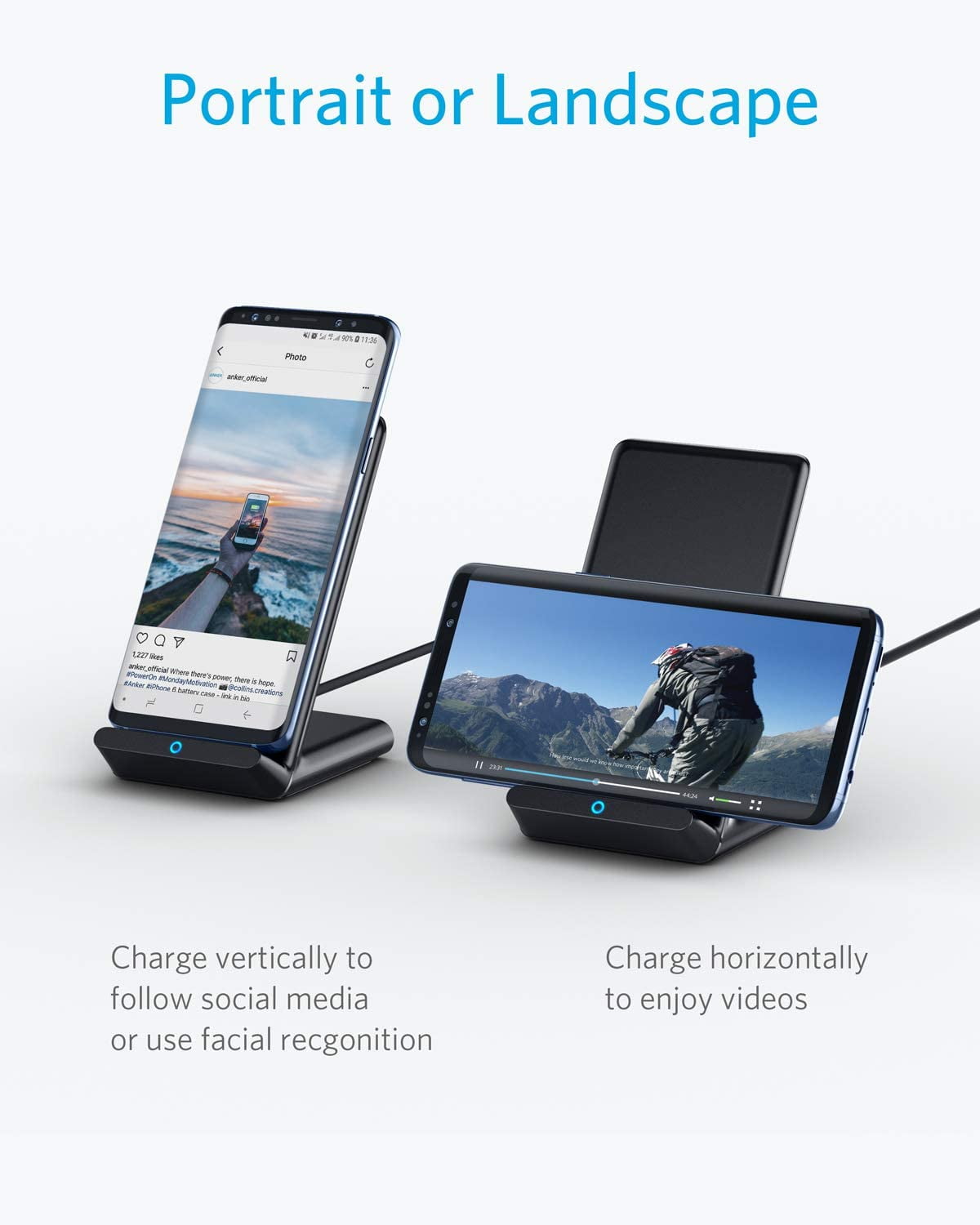 Anker 2 Pack 313 Wireless Charger (Stand), Qi-Certified for iPhone 15/15 Pro/15 Pro Max/14/14 Pro Max, 10W Fast-Charging for Galaxy S20, S10 - Stand Design, No AC Adapter Included