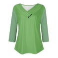 thumbnail image 5 of ATOYSOY Women's V Neck Button Sweatshirts Loose Raglan Tops 3/4 Sleeve Tees Fall Winter Fashion Solid Color Pleated Pullover Outwear Casual Shirts Green L, 5 of 6