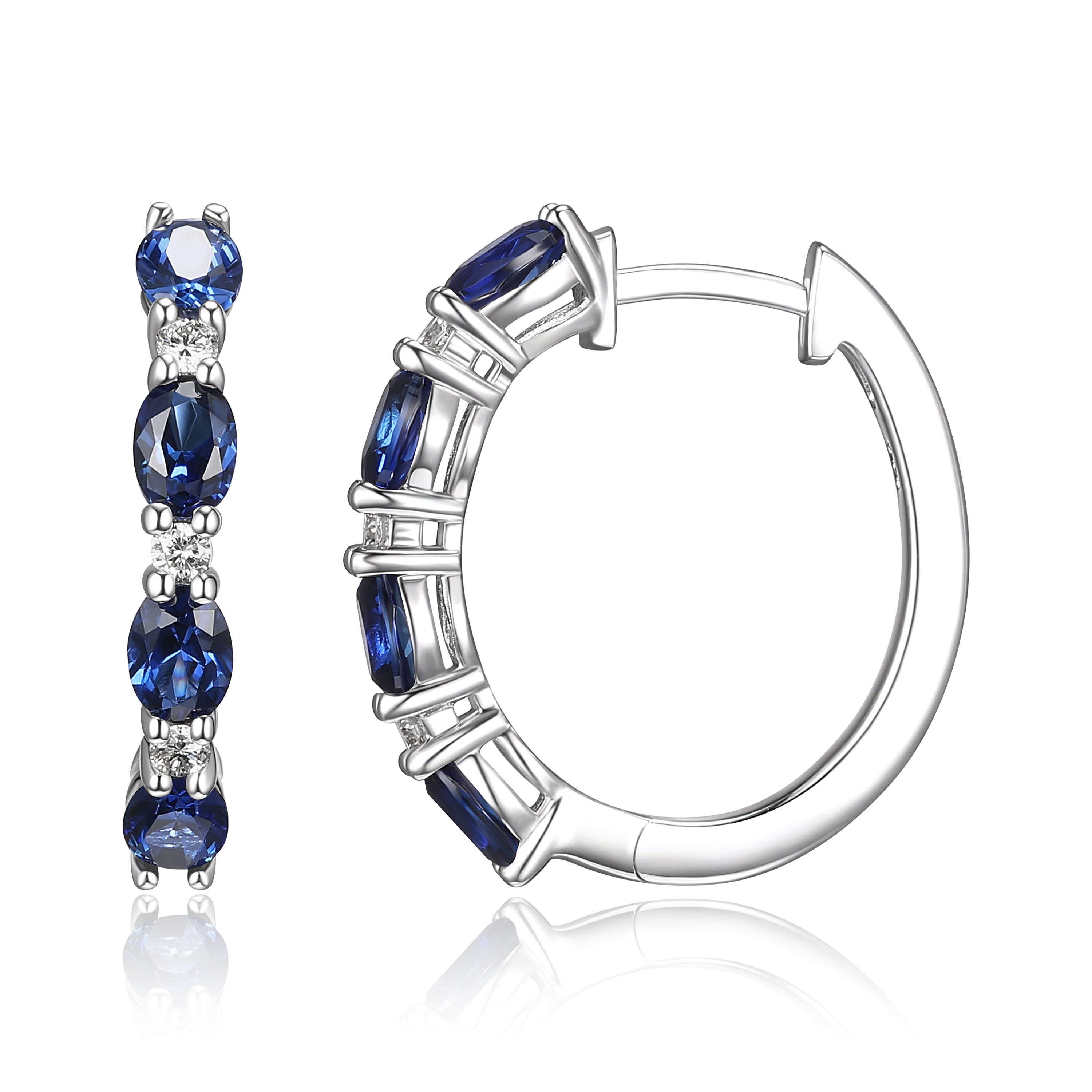1.20 CT Marquise Cut Blue Sapphire & Diamond Hoop Earrings 14K White Gold Finish 