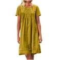 thumbnail image 2 of Ailaofu Cotton Linen Midi Dress for Women Short Sleeve Crewneck Knee Length Lounge Dress Casual Loose Cruise Outfits, 2 of 5