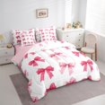 thumbnail image 3 of Feelyou Cartoon Bowknot Bow Bedding Comforter Set 7 Pieces for Child, Fashion Ribbon Pink Full Bedding Set, Fairy Tale Princess Reversible Fitted Sheet Flat Sheet, Microfiber Bedroom Decor, 3 of 7