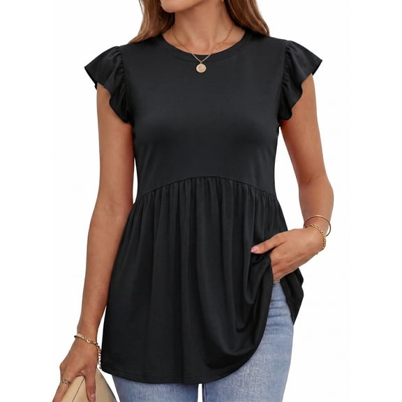 MOYIKO Womens Tank Tops Crew Neck Short Sleeve Summer Shirts Babydoll Peplum Tops Dressy Casual Blouses