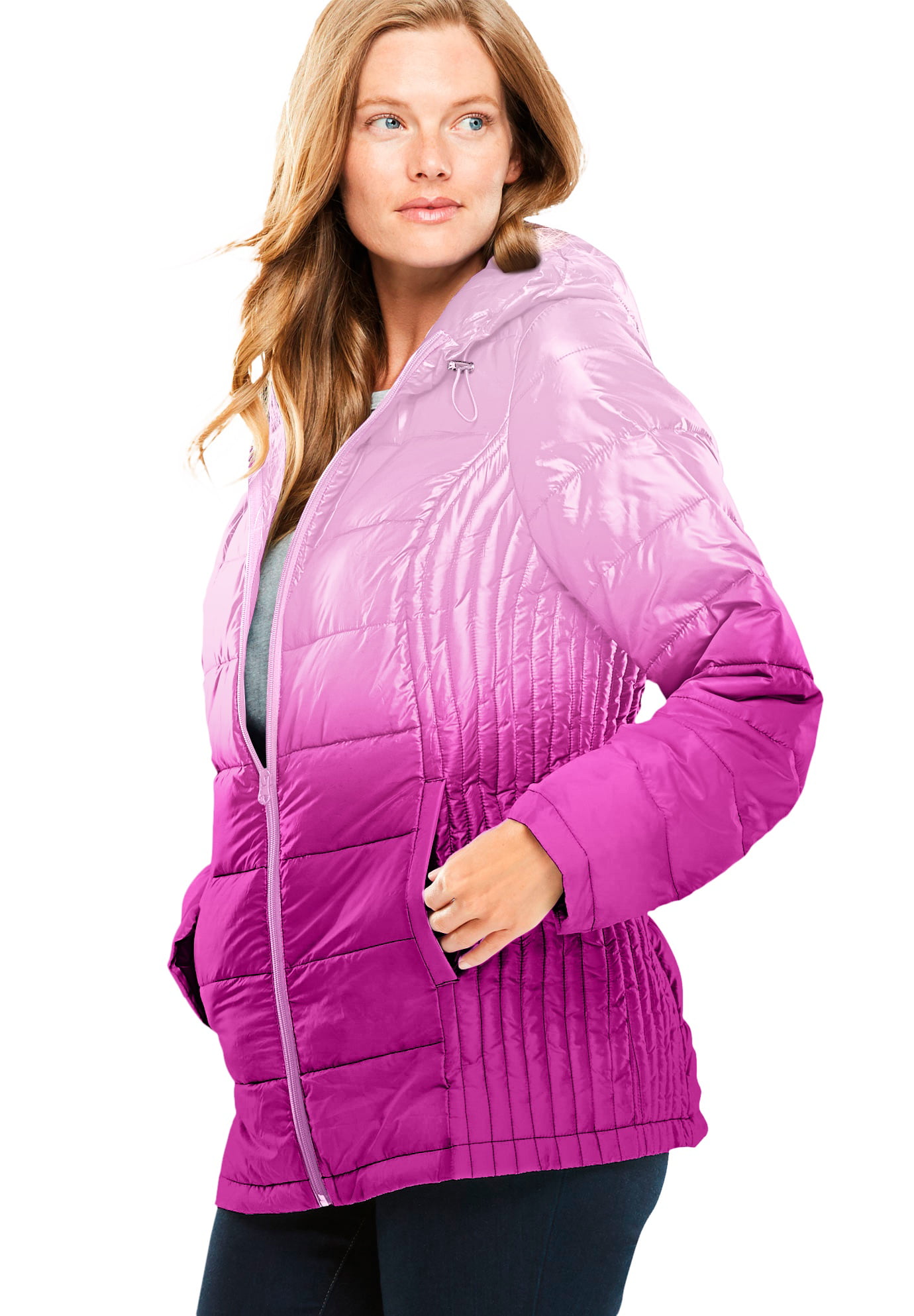 Woman Within Womens Plus Size Packable Puffer Jacket