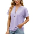 thumbnail image 2 of AXXD Purple Basic Blouses for Women Summer 2024 V- Neck Hollow Out Recreational Short Sleeve Tops Blouse, 2 of 4